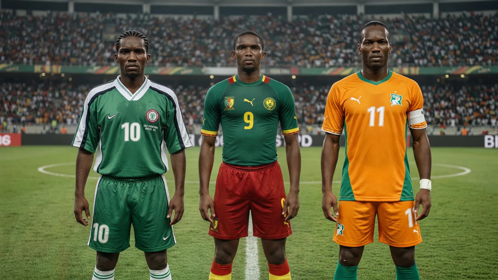 AFCON football legends in a stadium