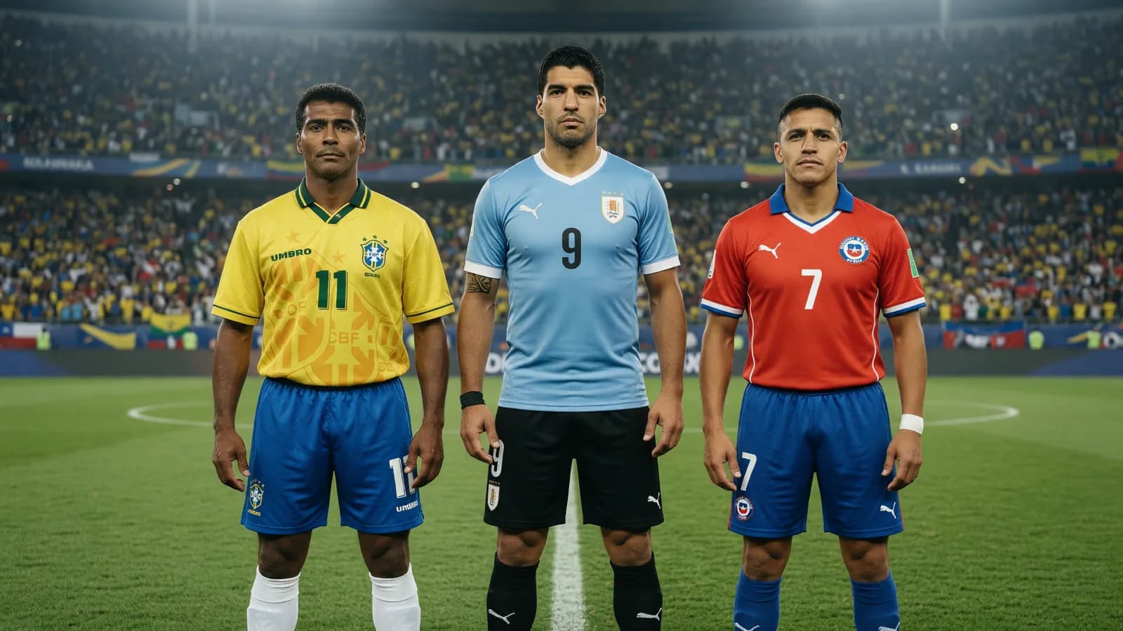 Copa América football legends in a stadium